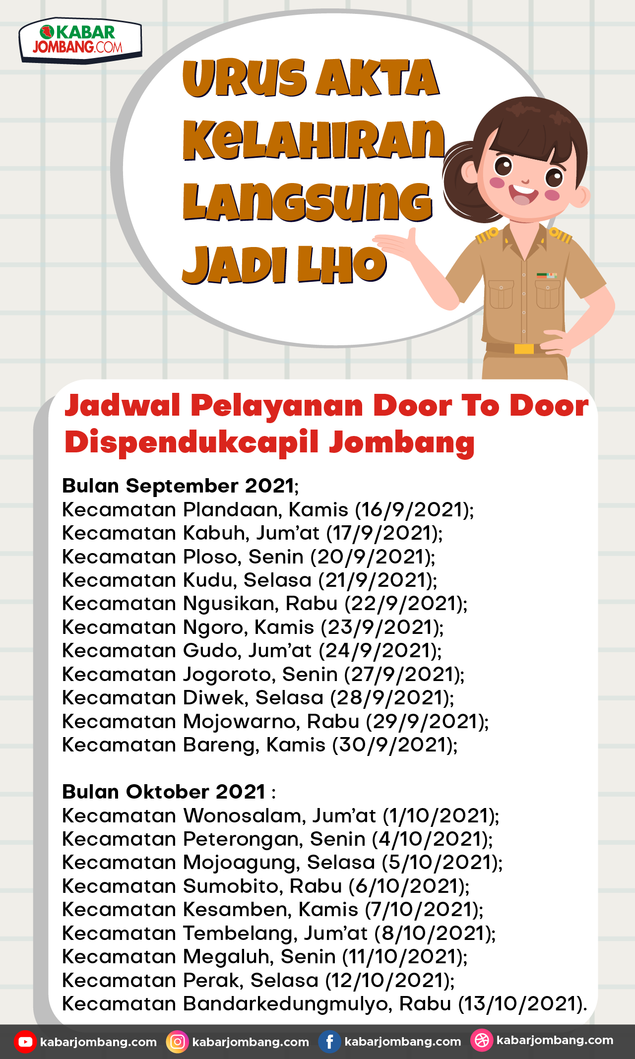 [Infografis] Jadwal Pelayanan Door To Door Dispendukcapil Jombang